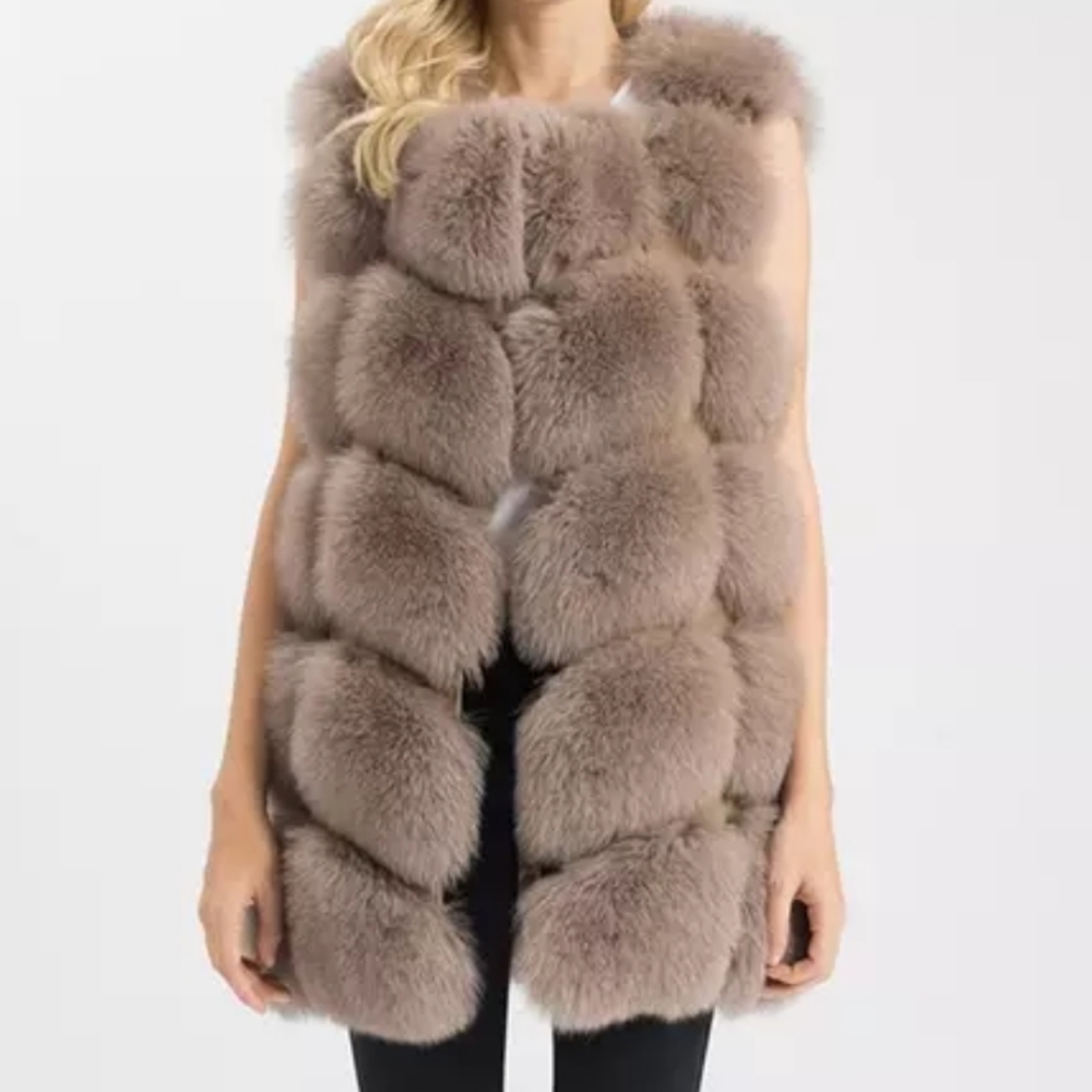 Brand New Real Fox Fur Vest - Camel M